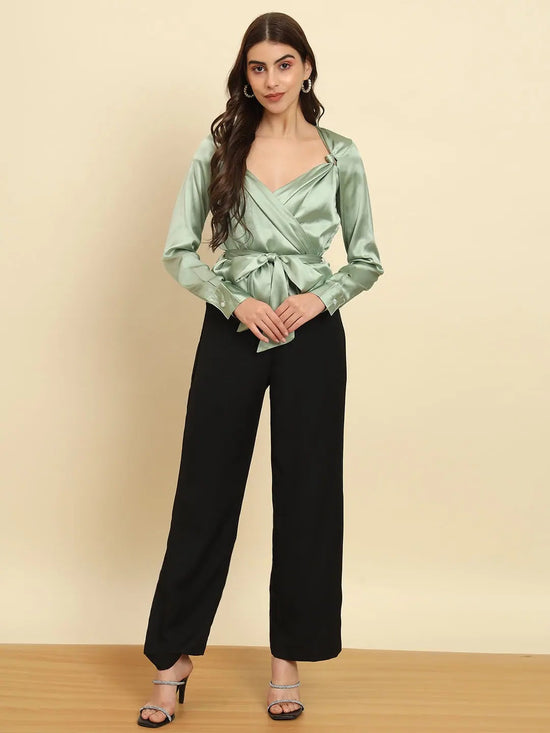 Green Satin Knot Detail Top