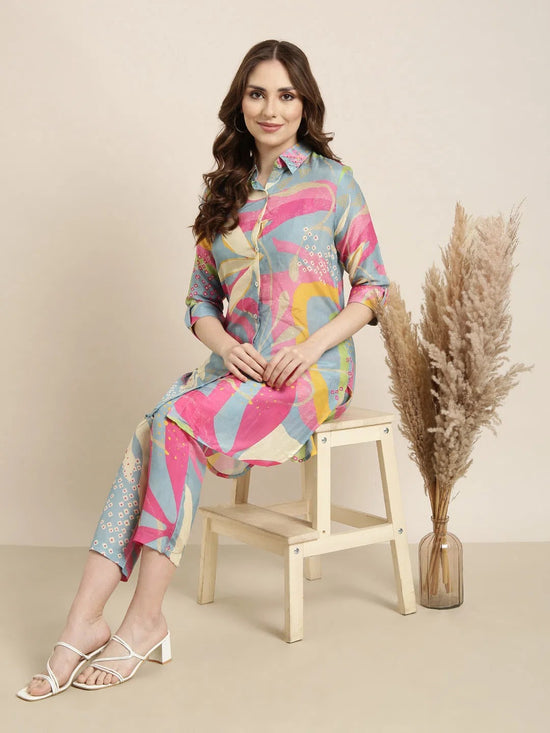 Women Multicolor Printed Tunic & Trousers Set-DW-5527-Multi