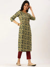 Women's Green Printed Straight Kurtas-NJ-3030399-Green