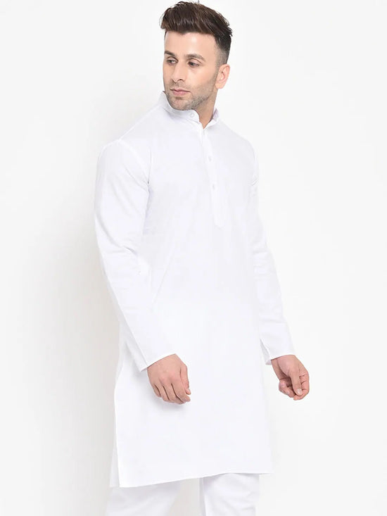 Hangup Men Standard Solid Men's Indian Wear-White_Cotton_LongKurta