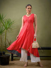 Women Red High Low Anarkali Maxi Dress