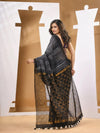 Black And White Matka Handwoven Saree With Shibori Designs-MA53MT063080043