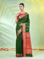 Green Cotton Saree With Nakshi Zari Borders-MA66BCT431050023