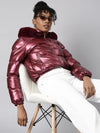 Women Solid Maroon Puffer Jacket Comes with Detachable Hood-8815-Maroon