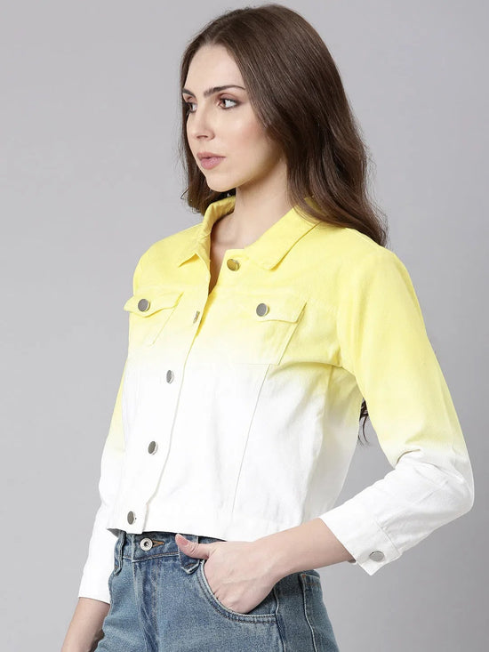 Women Yellow Ombre Denim Jacket-AE-0003-Yellow