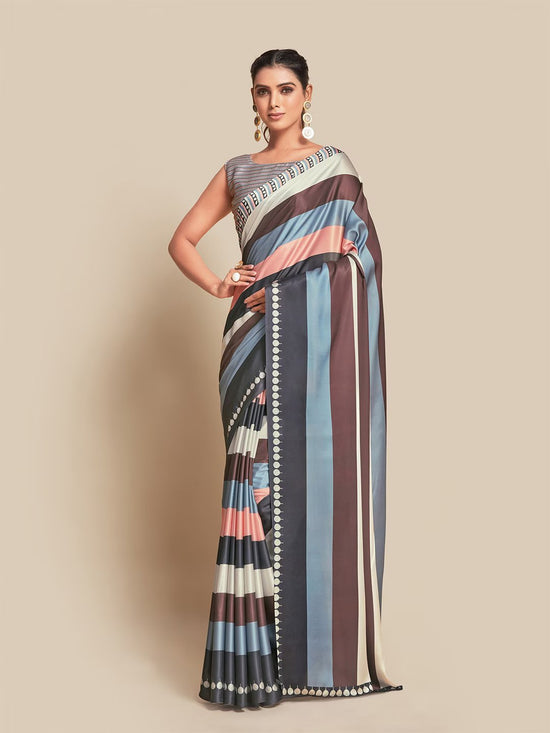 Avanshee Women's Latest Bollywood Striped Satin Saree With Unstiched Blouse-AVN-8082-GREY