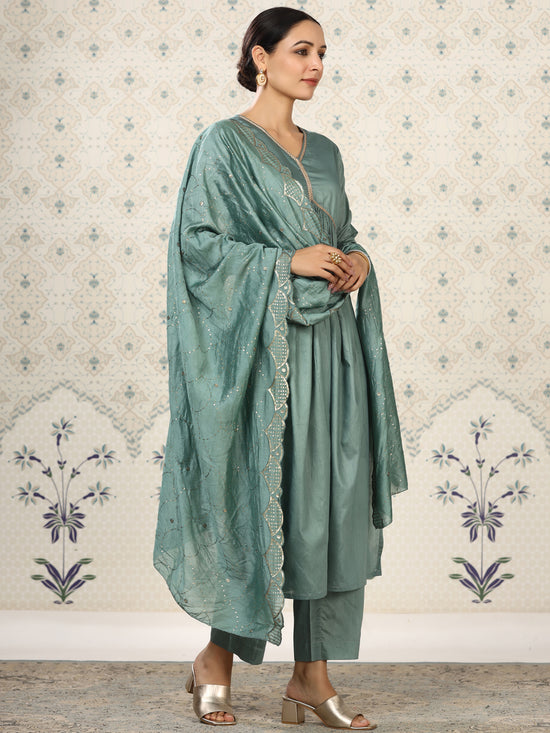 Avanshee Women's Latest Solid Cotton Silk Kurta, Pant With Dupatta-ES-7521