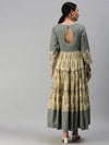 Women's Beige & Blue Printed Anarkali Kurta-BS11100-Beige-Blue