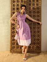 Over lap neck Midi Dress in Lavender Tie & Dye-TP0457TD20