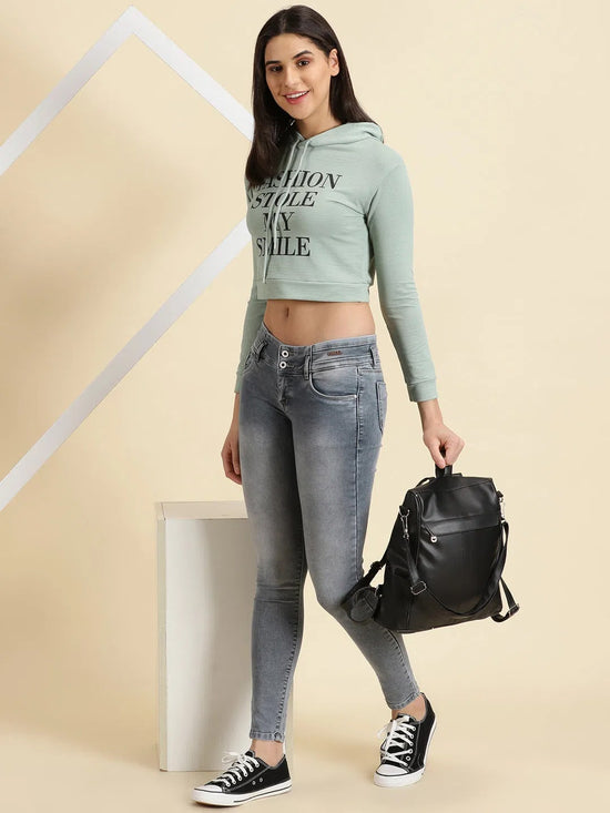 Women's Sea Green Printed Sweatshirt-AE-10641-Seagreen