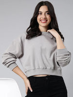 Women Self Design Grey Crop Sweatshirt-7004-Grey