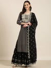 Women Black Chevron Kurta Set-FS-2957-Black