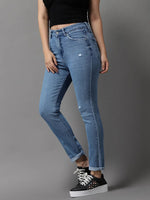 Women's Blue Solid Slim Fit Denim Jeans-GZ-5206-Blue