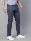 Genips Men's Blue Cotton Stretch Caribbean Slim Fit Solid Trousers