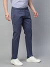 Genips Men's Blue Cotton Stretch Caribbean Slim Fit Solid Trousers