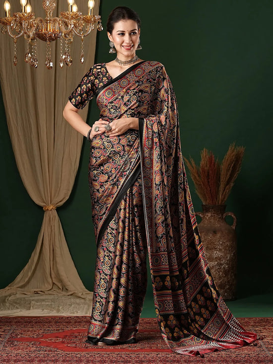 Saree Mall Women's Crepe Black Printed Designer Saree With Blouse Piece-MOHAR202B