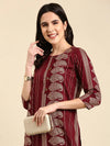 Women's Burgundy Printed Straight Kurta-GW-3493-Burgundy