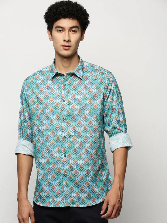 Men Blue Printed Shirt-PRISM-M204-1610-Turquoiseblue