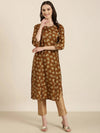 Women Brown Printed Straight Kurta-HO-2484-Brown