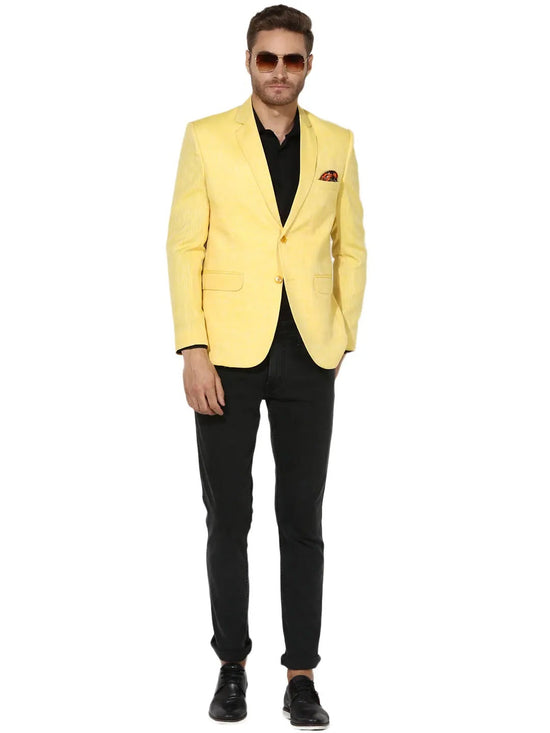 Hangup Men Standard Solid Men Formalwear-YellowLinenBlazer