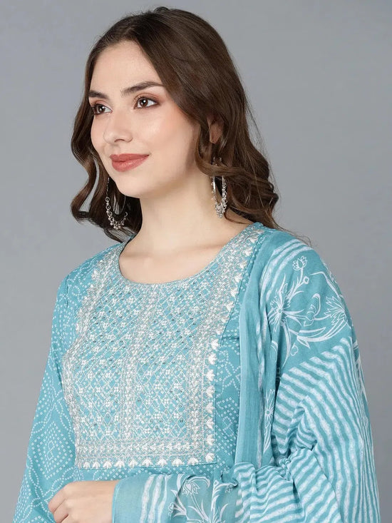 Ahika Women Blue Rayon Blend Embroidered Anarkali Kurta Pant Set With Dupatta