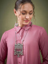 Women Pink Sleeves & Collar Embroidered Shirt With Cuff Pants