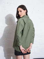 Women Olive Poplin Shirt