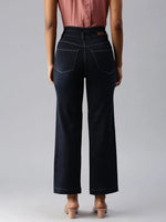 Women's Navy Blue Solid Wide Leg Denim Jeans-IM-9867-Navyblue