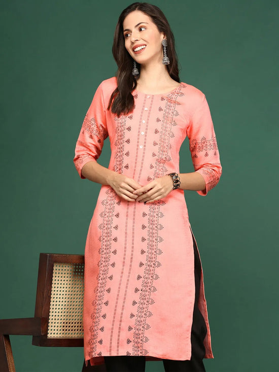 Women Peach Printed Straight Kurta-DF-1568-Peach