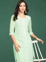 Women Sea Green Embellished Straight Kurta-SKC-1243-Seagreen