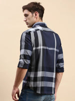 Men Navy Checked Casual Shirt-TIGER-0618-Navyblue