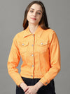 Women's Orange Solid Open Front Jacket-GZ-5577-Orange