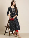 Women Navy Blue Floral A-Line Kurta-AT-A899-NC-Navyblue