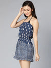 Scoure blue printed off -shoulder women beachwear dress