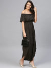 Off shoulder Flare yoke and U hem maxi dress in Black-TP0432RP10_S