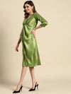 Front Twist Midi Dress in Green