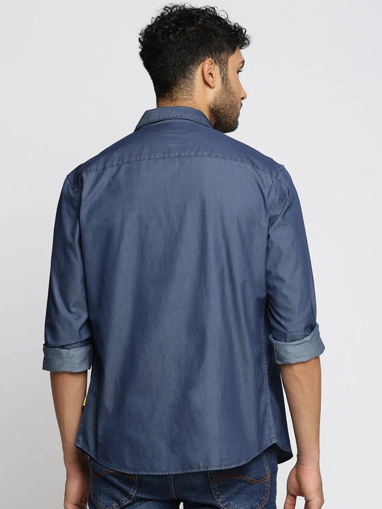 Men Navy Blue Spread Collar Solid Oversized Shirt-FIFADENIM-4919-Navyblue