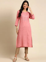 Women's Pink Solid Straight Kurta-GW-400-Pink