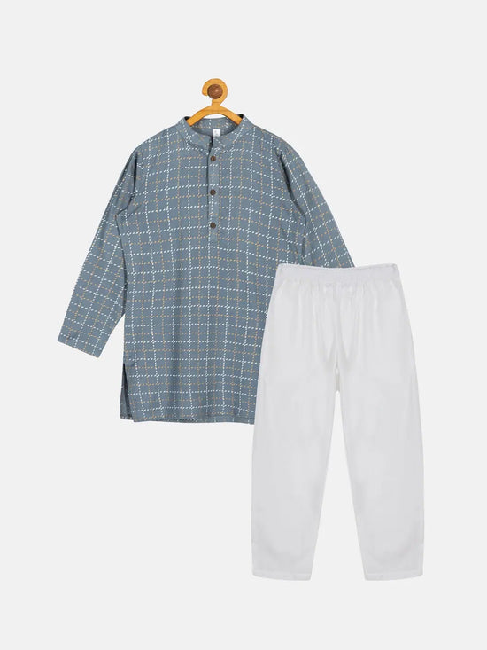 Boys Basic Printed Kurta Pyjama Set-SS23BKURTA038016