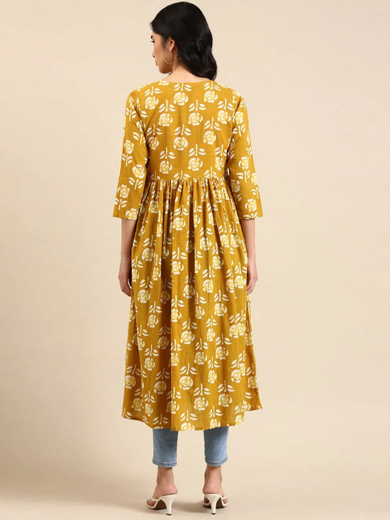 Women's Yellow Printed A-Line Kurta-SKF-080-4-Mustard