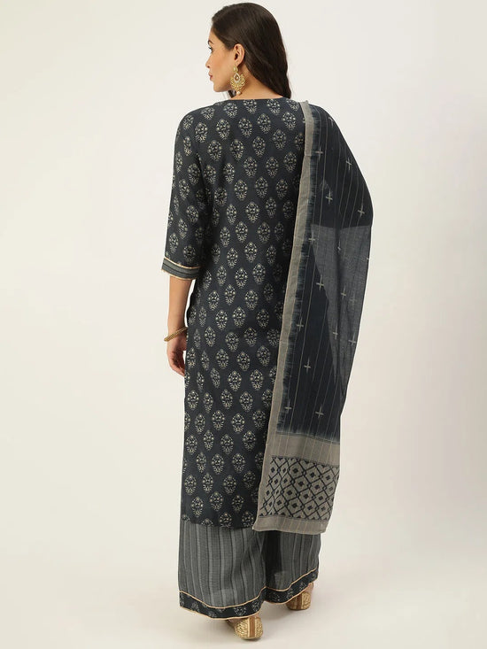 Women's Blue Printed Kurta Sets-GW-1426-Navyblue