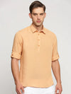 Men Orange Solid Shirt Collar Casual Short Kurta-LAGOM-2020-Orange