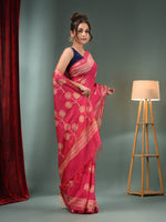 Pink Blended Silk Handwoven Saree With Flower Designs-MA50BSL34710011