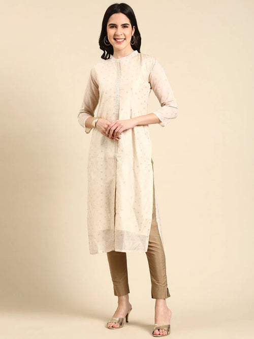 Women's Cream Printed Straight Kurta-GC-1009-Cream