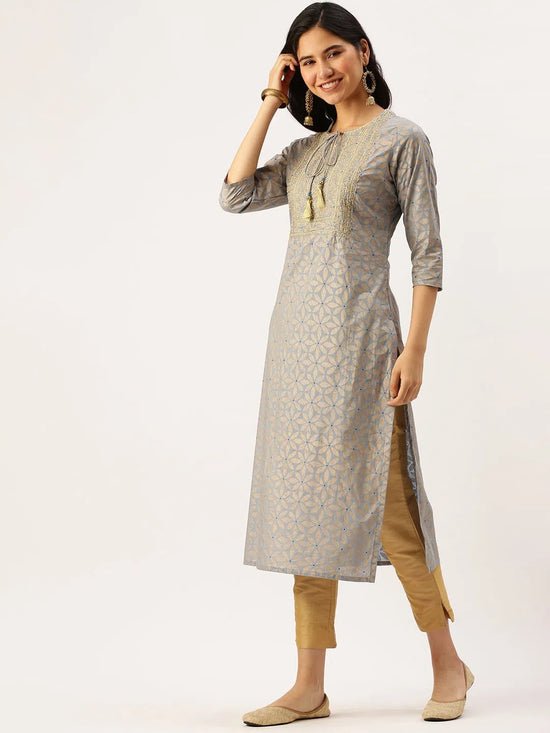 Women's Blue Printed Straight Kurtas-GW-2477-Blue