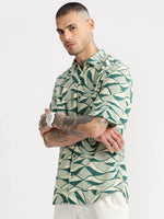 Men Spread Collar Abstract Green Casual Shirt-POLFAH-2104-Green