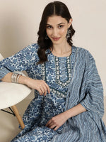 Women Blue Floral Kurta Set-BC-SK-1087-Blue