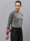 Rigo Grey Self Texture Round Neck Full Sleeve Activewear Crop Top