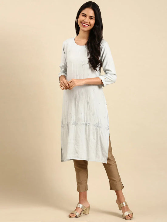 Women's Grey Printed Straight Kurta-DF-1501-Grey