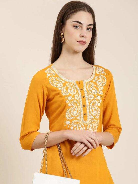 Women Orange Solid Straight Kurta-NJ-3570299-Orange